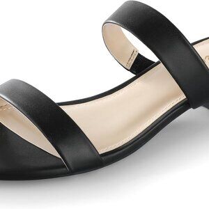 Women Sandals Black White Nude Clear Heels 1 Inch Low Chunky Open Toe